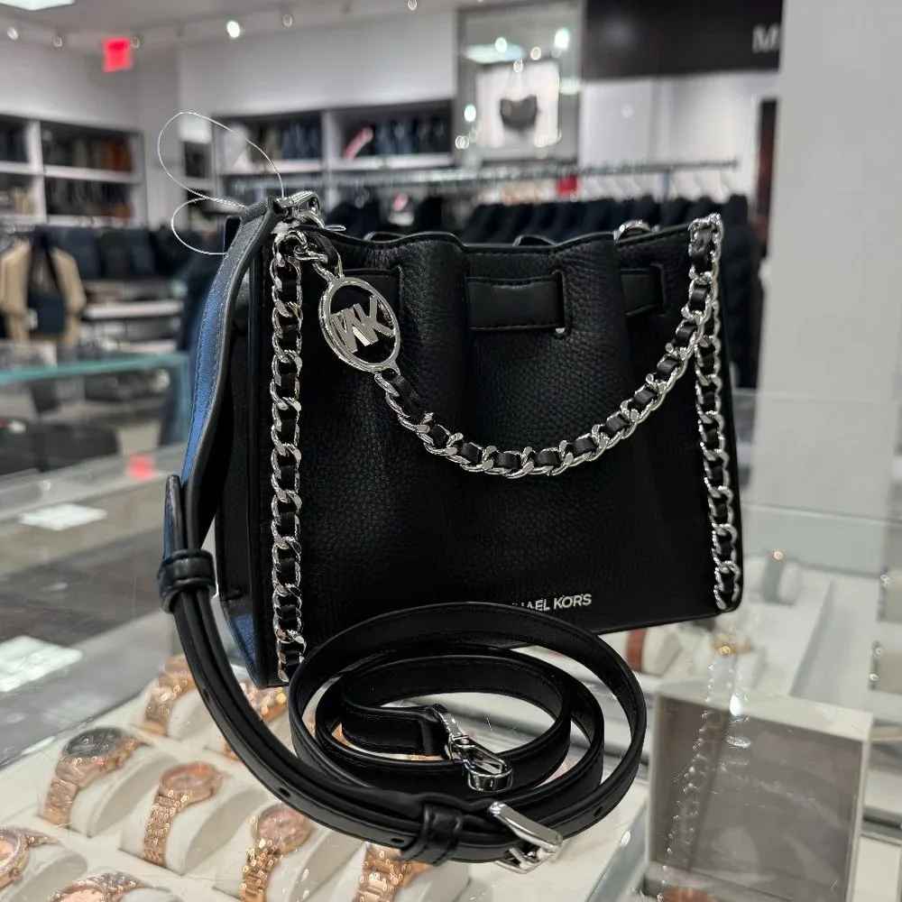 Michael Kors Mina Small Belted Chain Shoulder Crossbody Bag Black